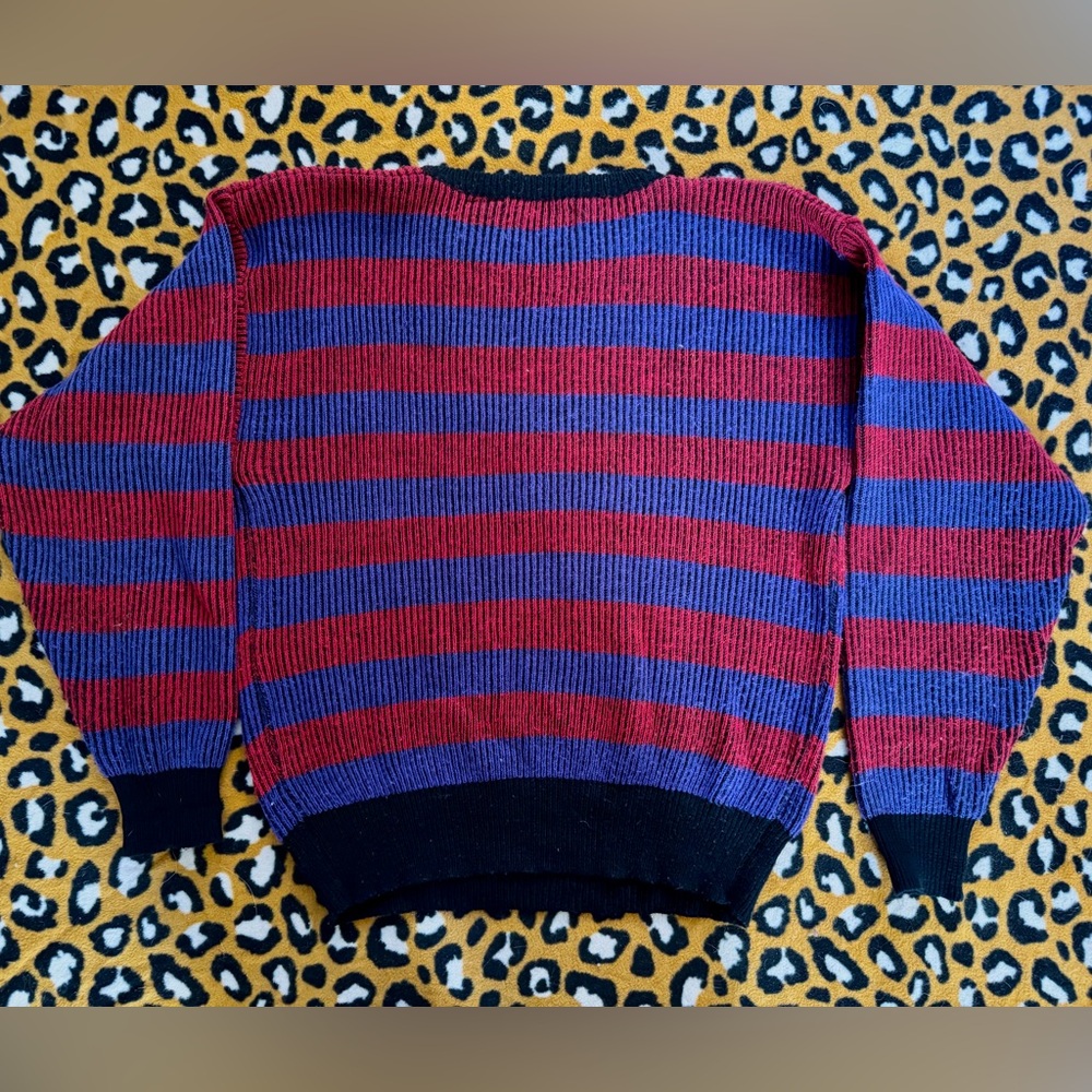 Vintage Gabrielle Red and Violet Blue Striped Sweater - Picture 2 of 3